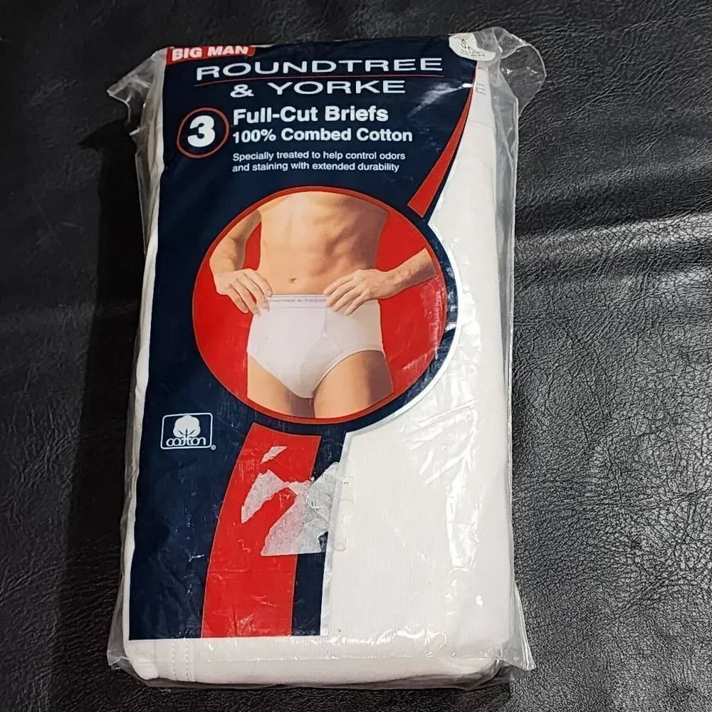 NIP Roundtree & Yorke Mens 3 Pack White Full Cut Briefs Big Man 56